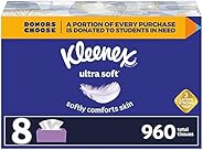 Kleenex Ultra Soft Facial Tissues, 8 Flat Boxes, 120 Tissues per Box (960 Total Tissues)