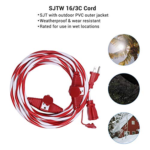 DEWENWILS 25 FT Candy Cane Outdoor Christmas Extension Cord with