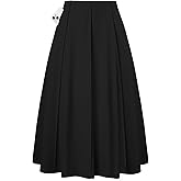 Kate Kasin Women's Pleated Midi Skirt 2025 Fall High Waisted Knee Length Flowy A Line Swing Casual Flared Skirts with Pockets