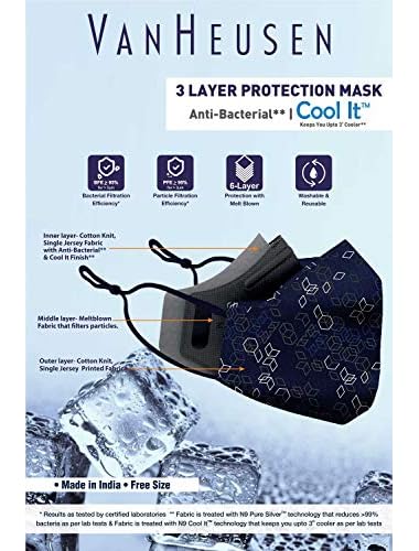 Van Heusen Men Cool It Face Mask with Antibacterial Protection (Pack of 3) (IHMK3CCMB195004_Multi color_Free Size)