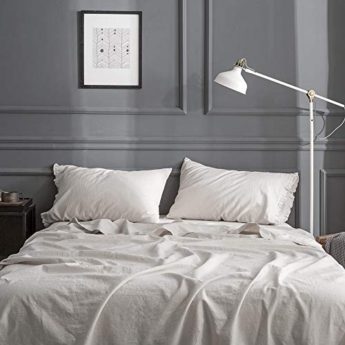 King Linens Simple&Opulence Belgian Linen Sheet Set 4PCS Solid Color Ruffles Flouncing