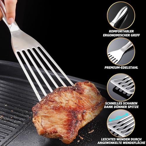 Pfannenwender Set aus rostfreiem Edelstahl für Fisch & Fleisch - Kleiner & Großer Pfannkuchenwender - Pfannenwender Edelstahl - Küchenhelfer 5 Jahre Ersatz thumbnail 2