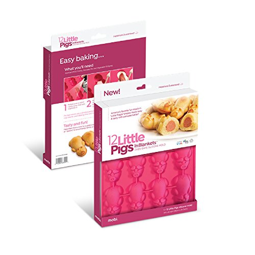 Mobi 12 Little Pigs in a Blanket Silicone Baking Mold, Pink, Set of 2