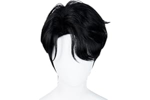 QHQ-SHININGLIFI Short Black Jinu Wig, Pixie Cut Synthetic Hair for Cosplay Anime KPop Demon Hunters Saja Boys, Comic-Con, Parties, Costume Play, Comes with Wig Net Cap, Popular Hairstyle; 58ZY