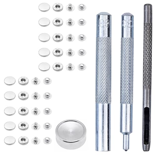 Weddecor 12mm Silver S Spring Snap Fasteners Press Studs with 4 Parts Fixing Hand Tool Kit for Leathercrafts, Sewing, DIY Arts & Crafts, Projects, Clothing & Repair, 10pcs