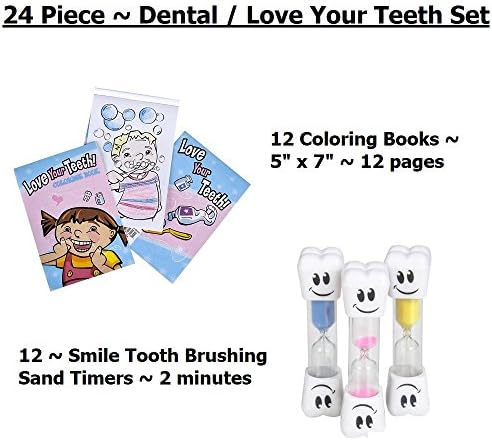 24 Piece ~ Dental / Love Your Teeth Set ~ Tooth Timer / Coloring Books ~ New ~ Great for Dentists and Tooth Fairy