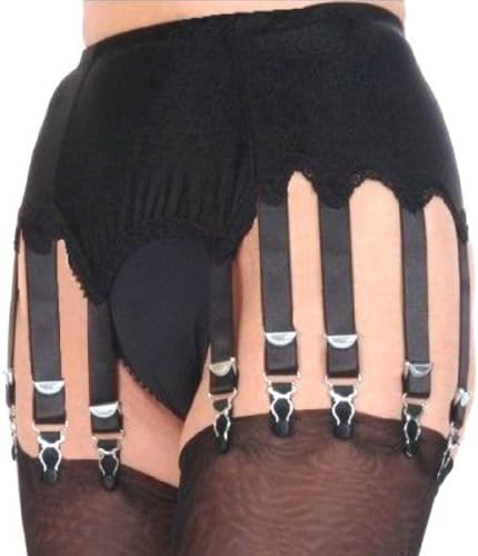 Premier 12 Strap Plain Panel Black Garter Belt