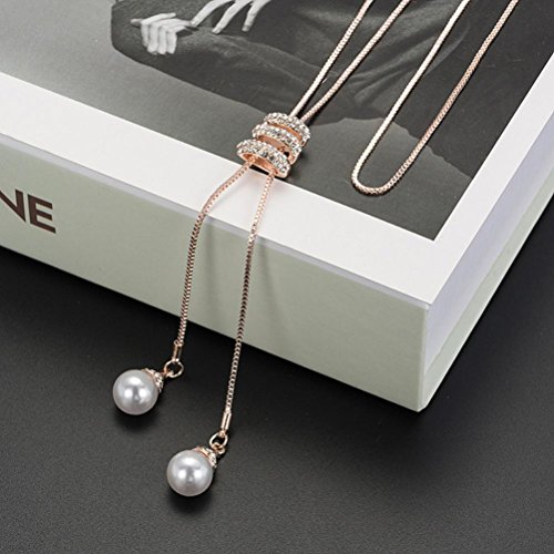 Women Girls Long Sweater Chain Pendant Statement Necklace Cuekondy Fashion Charm Crystal Spiral Pearls Jewelry (Rose Gold)