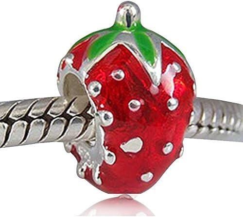 Choruslove Red Strawberry Charm 925 Sterling Silver Bead for European Style Bracelet