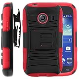 Samsung Galaxy Stardust Case, Nagebee - Samsung Galaxy Stardust S766C Hybrid Armor Stand Case With Holster and Locking Belt Clip Case for Samsung Galaxy Stardust S766C (Holster Red)