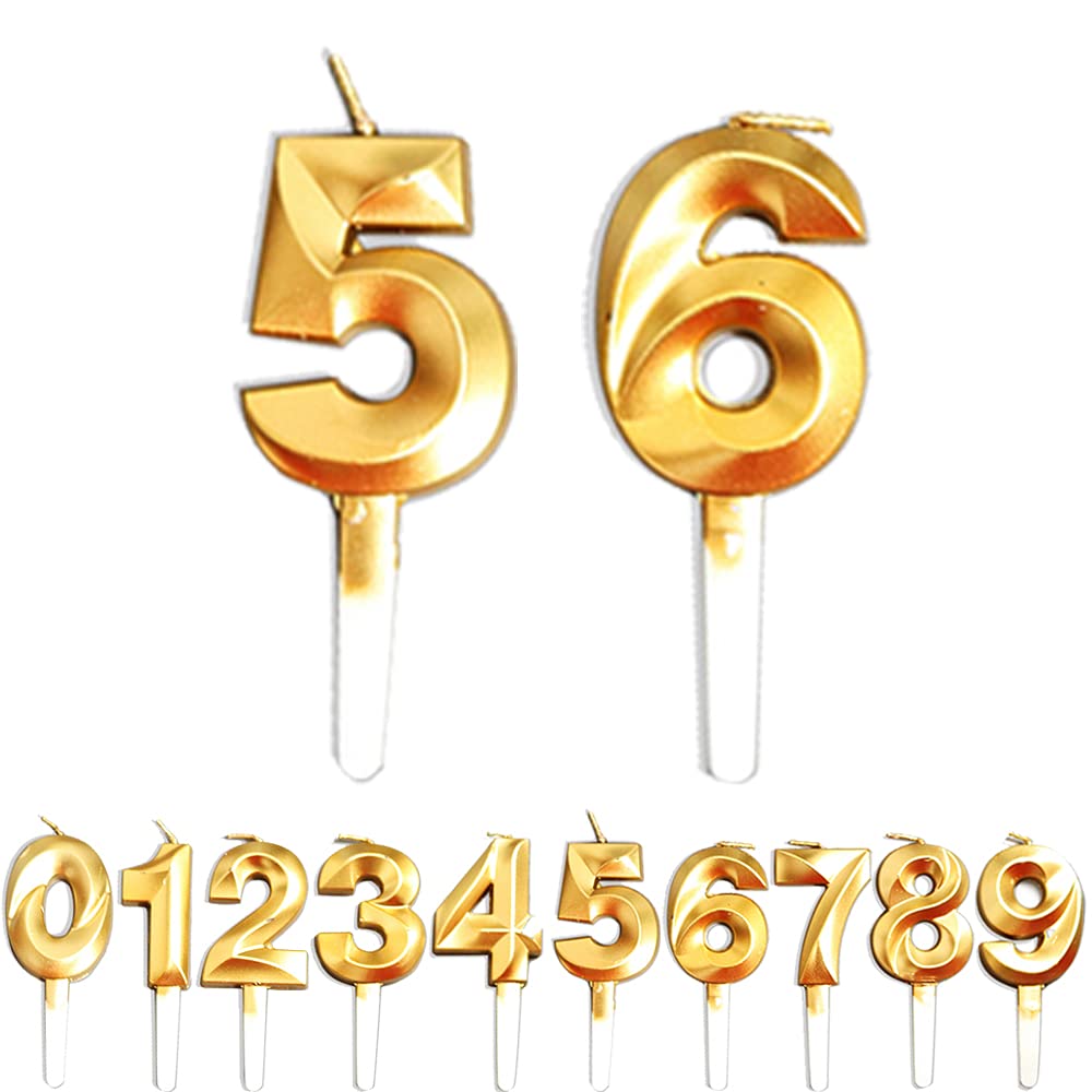 Birthday Candles, 56th/65th/5th/6th Birthday Cake Candles, Cake Decoration for Birthday Party Wedding Anniversary Graduation Party Supplies (Gold, Number 5&6)