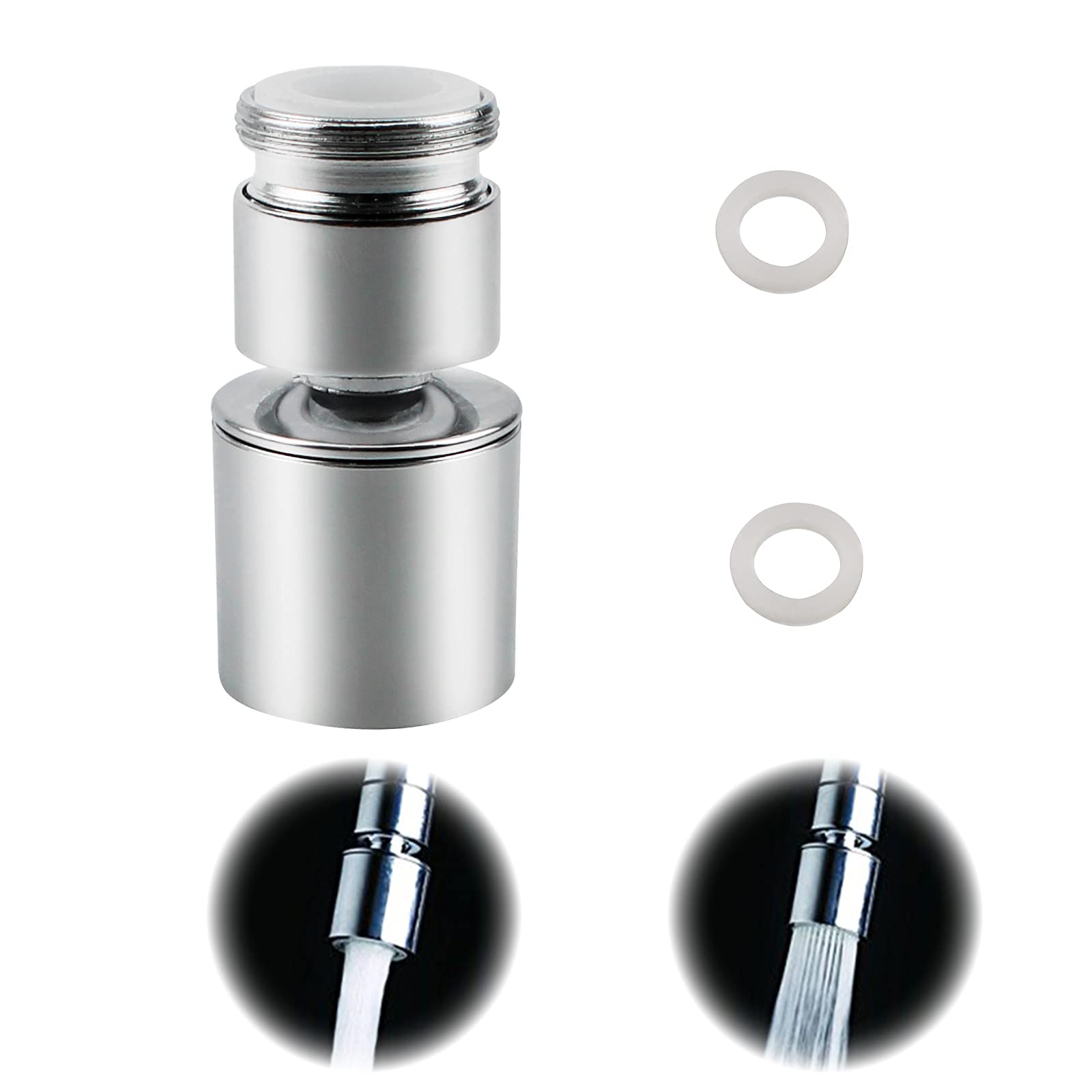 TXErfolg 360° Swivel Tap Aerator Water Faucet M22 Internal Thread Rotatable Tap Aerator with M24 External Thread Adapter for 22mm External Thread or 24mm Internal Thread Faucet