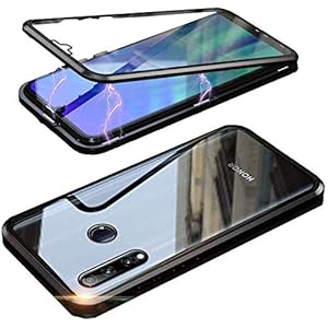 Gypsophilaa Custodia Magnetico per Huawei P Smart Plus 2019 / Honor 20 Lite Cover 360 Gradi Full Body Trasparente Vetro Temperato+Alluminio Metal Bumper con Adsorbimento Magnetico Copertura Case - immagine 3