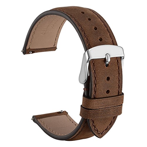 WOCCI Quick Release Watch Bands 20mm Suede Vintage Leather Watch Strap with Silver Pins Buckle (Dark Brown / Tone on Tone Seam)