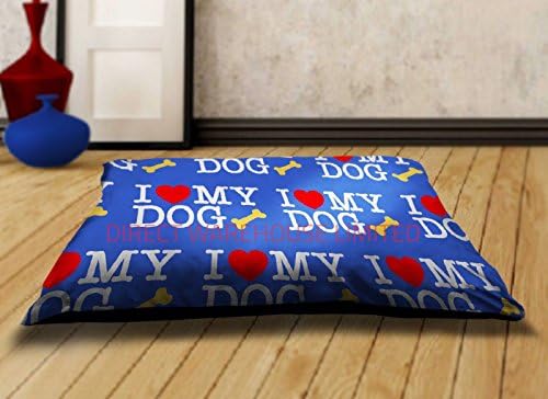 Hebden DOG BED REMOVABLE ZIPPED COVER WASHABLE PET BED WITH INNER CUSHION. MEDIUM & LARGE (Blue (Love My Dog), Medium (28" x 38"))