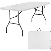 PayLessHere | 6FT Folding Table | White | Portable Plastic Table | with Carry Handle | Waterproof &amp; Foldable Table Design | Steel Frame with Lock | for Events, Camping, Indoor &amp; Outdoor Use