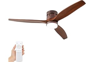 BOOMJOY 52”Low Profile Ceiling Fans with Lights and Remote Control Flush Mount Indoor Outdoor Black Modern Farmhouse Patios Garage Gazebo Living room Bedroom Industrial LED Unique 3 Wood Blade