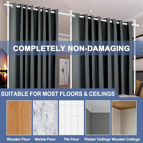 Dsocool Room Divider No Drilling Curtain Rod Wall Divider for Room Separation, 122-305cm(H) 70-290cm(W) Adjustable, Heavy Duty Partition Space Separator Freestanding Tension Curtain Stand, White