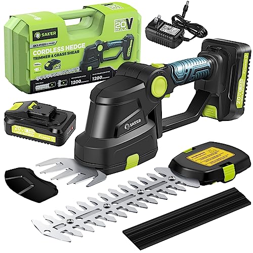 Photo 1 of Saker Cordless Hedge Trimmer-20V Electric Shrub Trimmer Grass Shears Handheld Grass Cutter, Hedge Shear with 2 PCS Rechargeable Battery and Charger for Garden, Lawn