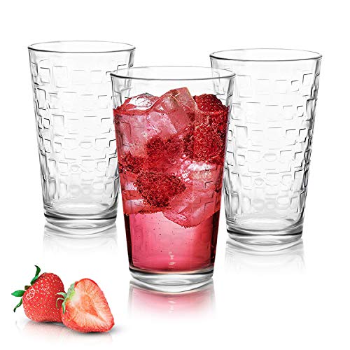 Clear Drinking Glasses Set of 8 | Real Glassware with Heavy Base | 8 Highball Drinkware Tumbler Set For Water, Whiskey, Cocktails | Best Kitchen Gift - Thumbnail 3
