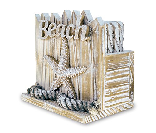 image for Puzzled Baja Beach Starfish Wooden 4 Piece Coasters With Holder Set - 