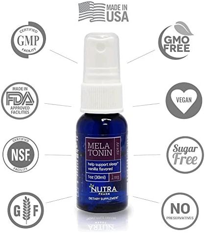 Liquid Melatonin Spray 1 mg/1oz (30ml) by Nutra Pharm, Guarantees Deep Sleep, Relief from Sleeplessness, Stress, Nervousness - Boosts Mood & Feelings of Well-Being