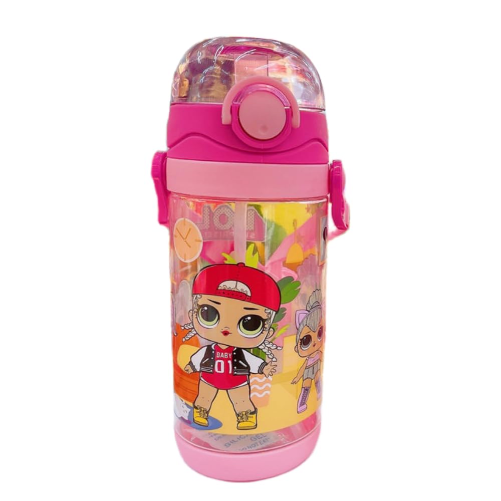 FASHION YO LOL Water Bottle Reusable Kids 500ml PP with Two Lids Leak Proof with straw Lid BPA Free Drinking bottle (LOL)