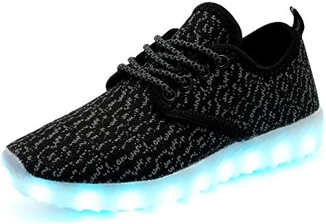 QZMUSE Rainbow Color Unisex LED Shoes Kid's Luminous Dance Shoes Lights Flashing Fashion Sneaker, Black, 26