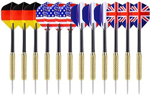 12 Pcs Tip Darts EZPart Stainless Needle Dart with National Flag Flights (4 Styles) - with A Nice Black Bag (12 PCs)