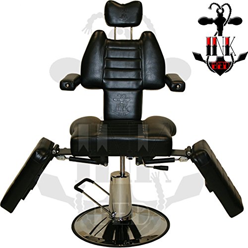 InkBed InkChair Tattoo Reclining Sturdy Hydraulic Ink Chair Salon Studio Equipment - Black