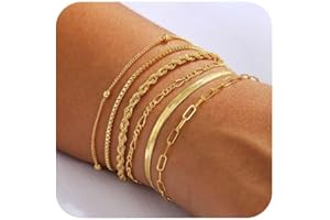 Bvuem Dainty 14K Gold Bracelets for Women - Waterproof Stackable Gold Bracelet Set - Perfect for Stylish Women