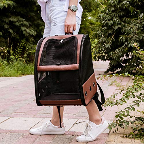 C&W Bird Carrier with Wooden Stand Bird Travel Cage Leather Pet Travel Carrier Small Parrot Supplies, 13 x 11x16 in