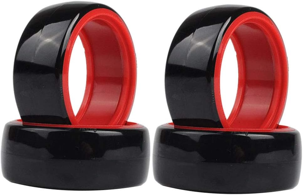 LAFEINA 4Pcs/Set 1/10 Drift Car Tires Hard Tyre for 1/10 Traxxas Tamiya HPI Kyosho On-Road Drifting Car (Red)