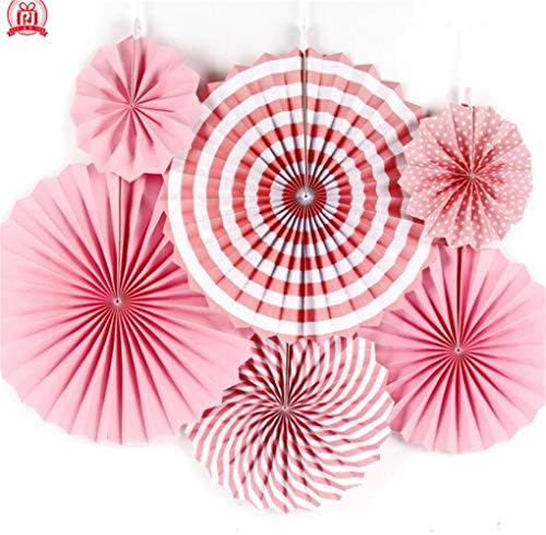 CAVIVI 6PCS Hanging Paper Fans Decorations Paper Pom Poms Flower and Honeycomb Balls for Birthday Party Wedding Festival Christmas Festivals Carnivals Graduation,Pink