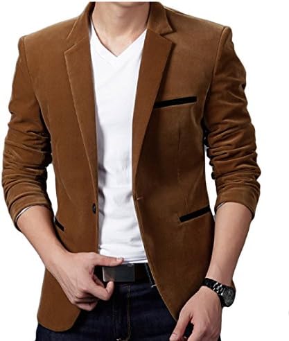 Coolred Men Solid Color Autumn Casual Slim Fit Blazer Suit Coat Tops Coat Khaki M