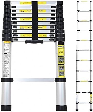 3.8M 12.5ft Multi-Purpose Aluminum Telescopic Extension Ladder with Spring Loaded Locking Non-slip Ribbing 330 Pound Capacity