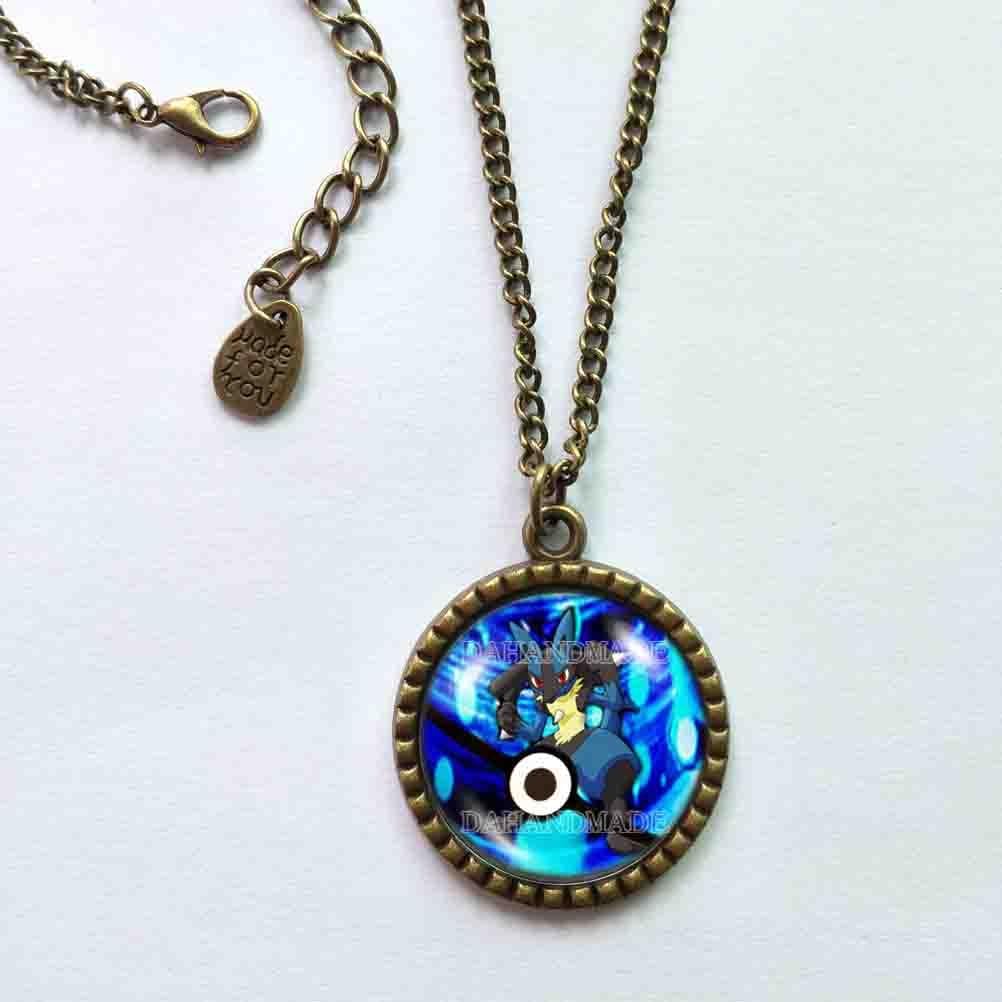 Handmade Cute Gift Anime Charm Fashion Jewelry Lucario Mega Stone Necklace Lucarionite Pendant Cosplay