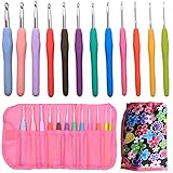 Crochet Hooks Set 12pcs - Ergonomic Soft Rubber Grip Handle and Aluminum Knitting Needle in Case-Size 2mm to 8mm DIY Weave Yarn Kit by NATUREBELLE