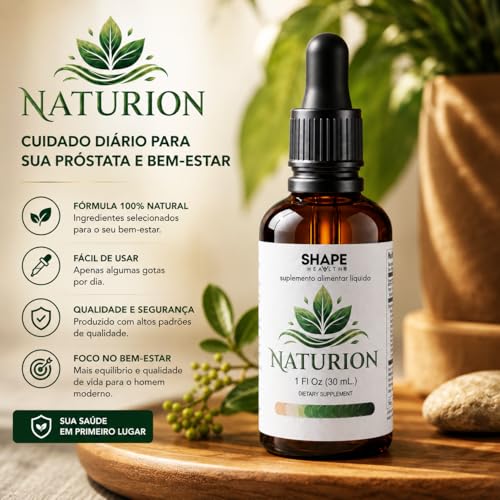 Naturion Shape Health Suplemento Alimentar Líquido 30ml - Vitalidade Masculina Fórmula Natural Alta Absorção Conta-Gotas