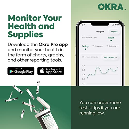 OKRA PRO Blood Sugar Monitor Kit – 5s Fast Glucose Results, No Coding, Strip Ejection, App for Tracking, 25 Test Strips, Home Diabetes Testing