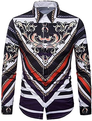 Versaces Men Shirt Casual fashion Color matching printing lapel Long sleeve shirt