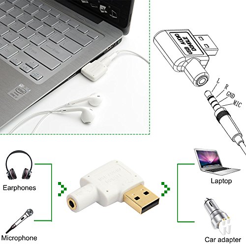 LZYCO USB External Stereo Sound Audio Adapter connector with 3.5mm Speaker/Headphone and Microphone Jacks in white color