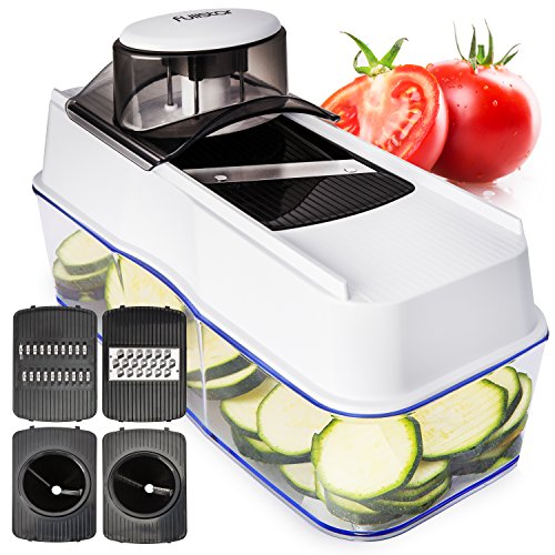 Mandoline Slicer with Vegetable Spiralizer - 5-IN-1 with Food Catch Tray- Julienne Spiral Zucchini Noodle Maker & Cheese Grater for Veggie Spaghetti Pasta - Best Spiralizers Mandolin Slicers & Cutters