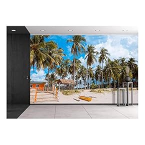 Landscape of Coconut Palm Tree on Tropical Beach in Summer - Removable Wall Mural | Self-Adhesive Large Wallpaper - 66x96 inches