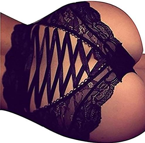 afferty Women Sexy Hollow Out Lace G-string Panties Tangas Bandage Lingerie Underwear (XL, Black)