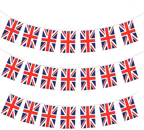 IPENNY 10m/30 Pieces Union Jack Bunting England Flag British Banner Flag Superior Fabric Patriotic Themed UK Bunting for Home Party Anniversary Decorations