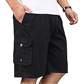 XinnanDe Mens Lightweight Cotton Loose Full Elastic Waist Twill Cargo Short with Drawstring