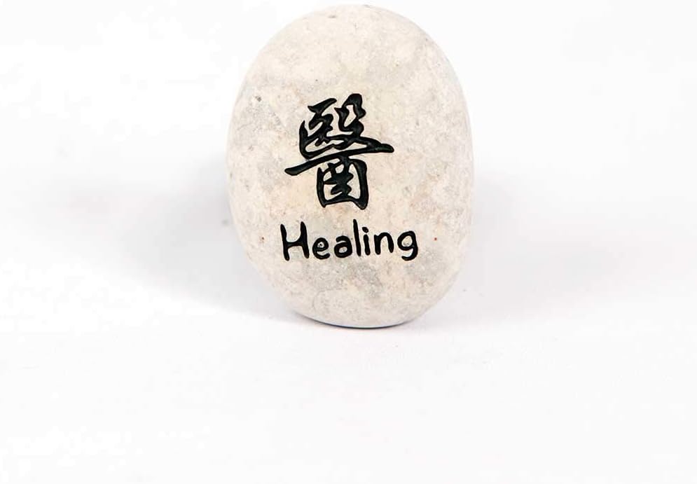 Garden Age Supply Healing Kanji Engraved Stone, Inspirational Sandblast, Perfect Gorgeous Unique Gift Ideas,Natural Beach Pebble Rock