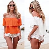 Sunward Sexy Women Off Shoulder Ruffled Low-cut Strapless Shirt Blouse Crop Tops