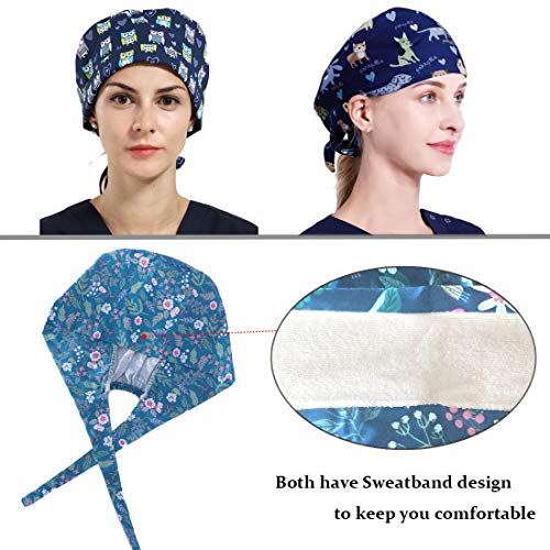 AMAWEI Working Caps with Button Adjustable for Women Men Sweatband Bouffant Hats One Size (Multi-Color 02)